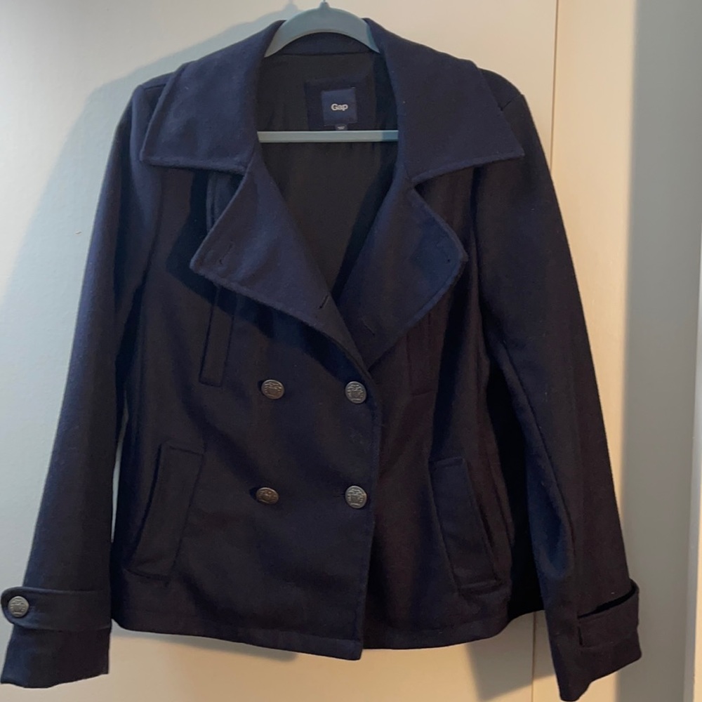 Gap navy blue wool pea coat MED
